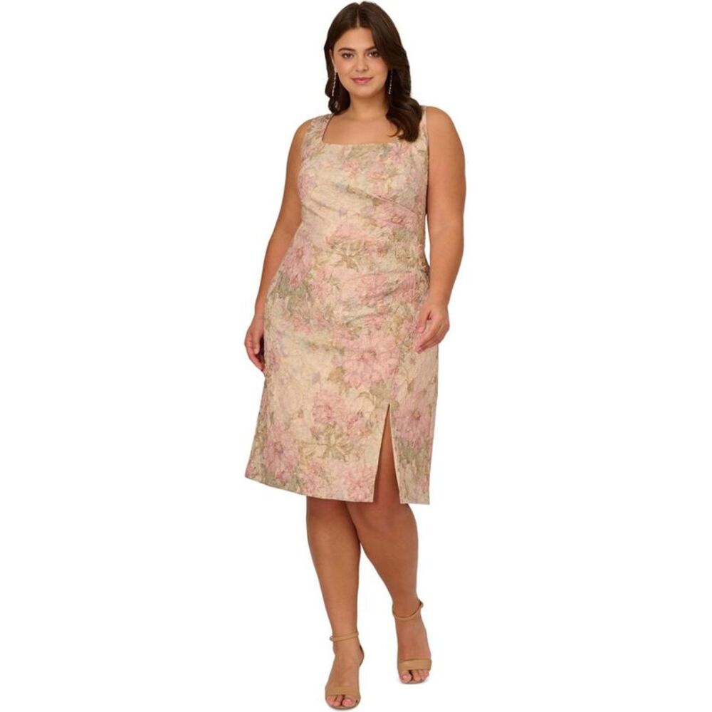 Adrianna Papell Womens Sheath Midi Dress, Green, Plus Size, 20W, DM
